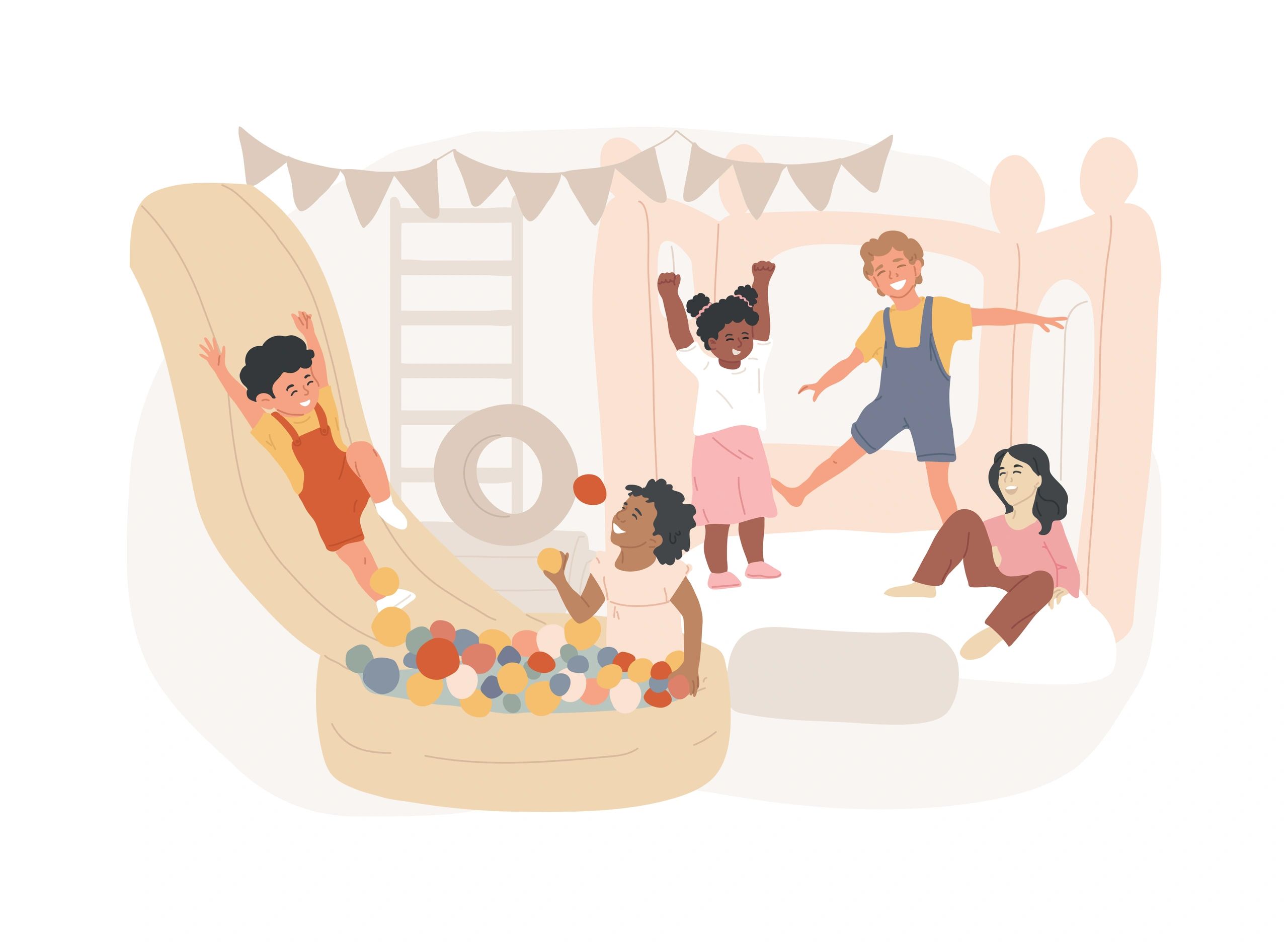 Kids playroom illustration with toys and activity areas